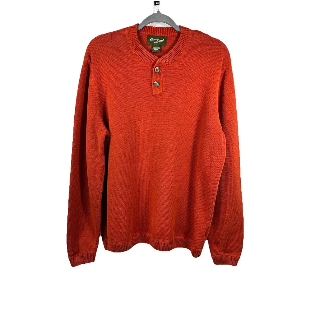 Eddie Bauer Heritage Men's L Burnt Orange Cotton Henley Sweater Classic Outdoor